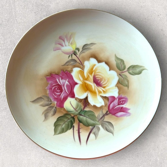 Vintage Norcrest Beautiful Hand Painted Rose Dinner‎ Plate - Picture 1 of 7